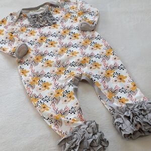 Marie Nicole Yellow and Gray Floral Ruffle Kids One Piece
